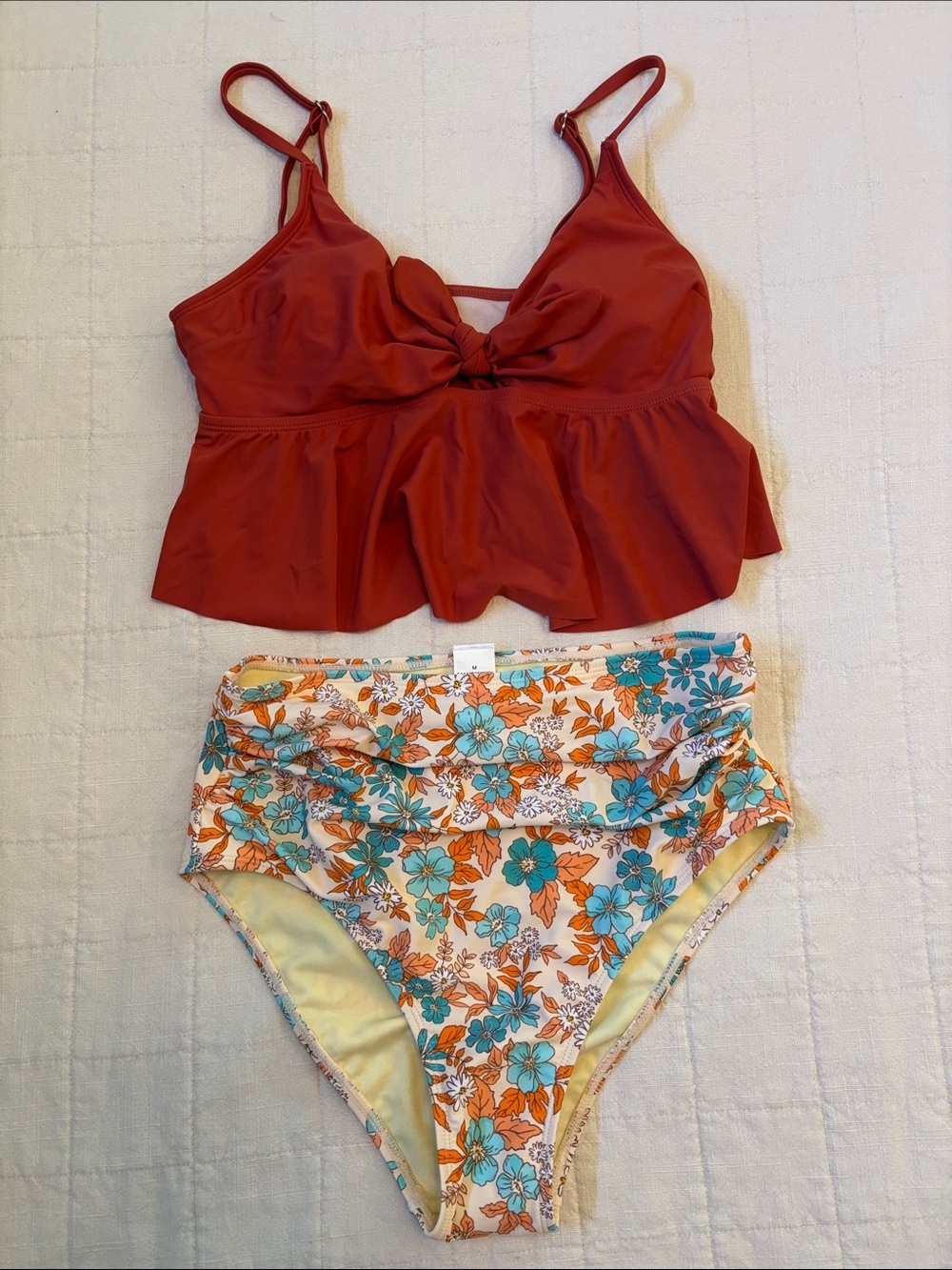 Floral Print Tankini in Teal & Burnt Orange